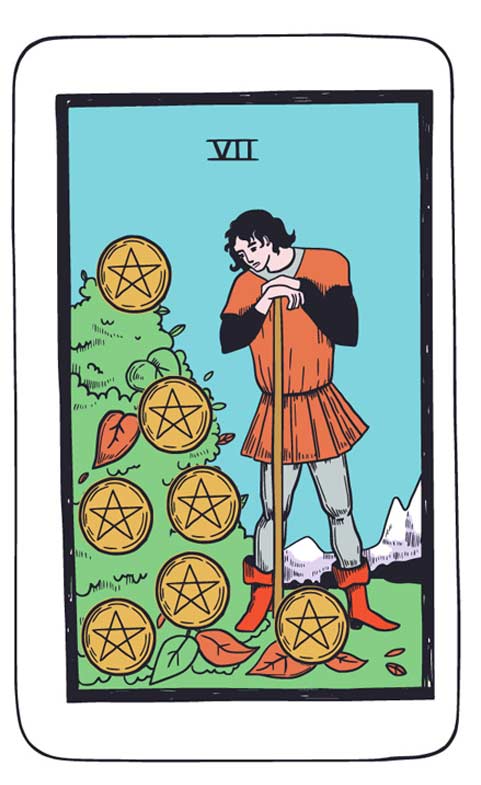 Koziorożec: karta 7 Denarów oznacza cierpliwość, dojrzewanie efektów i spokojne czekanie na rezultat