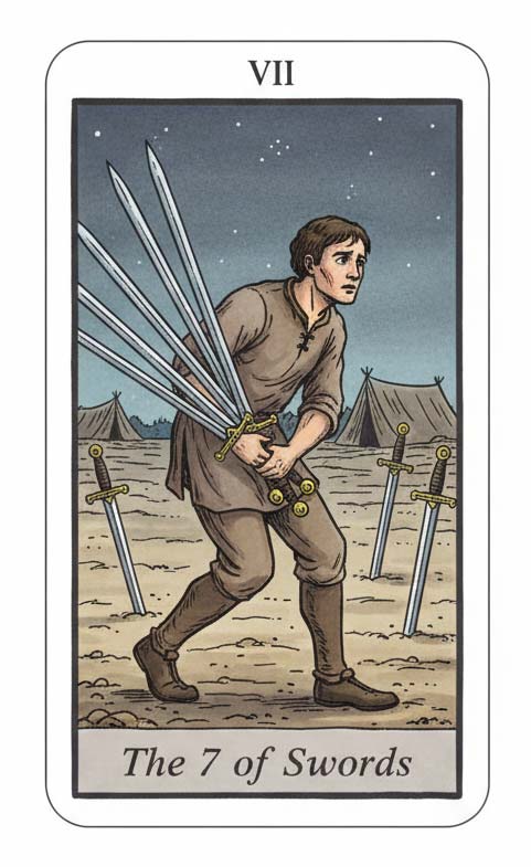 Rak: Karta 7 Mieczy oznacza niedomówienia, niejasności i omijanie prawdy w kwietniu 2026